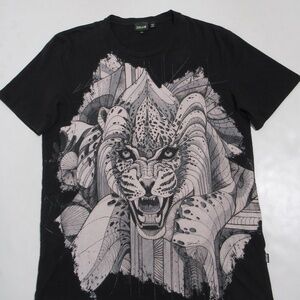 Just Cavalli Men's Crew Neck T-shirt Tiger Printed Black Size XXL Slim